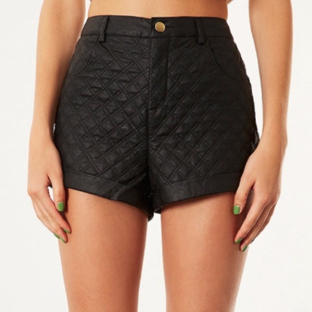 TOPSHOP Quilted Leather Shorts